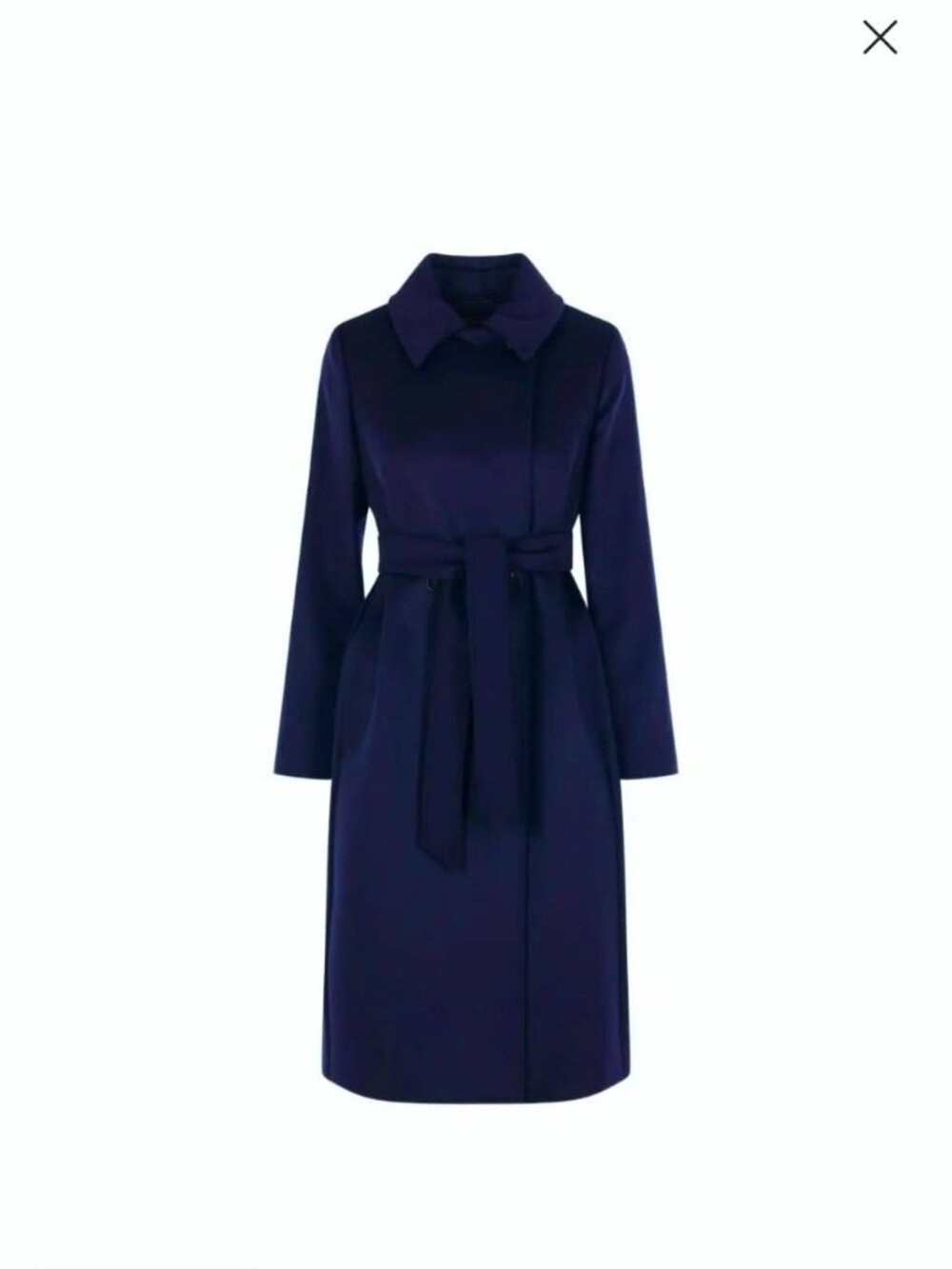 NEW XS S Wool Midnight Black Midi Knee Pea Button Coat with Belt MANGO Navy Blue